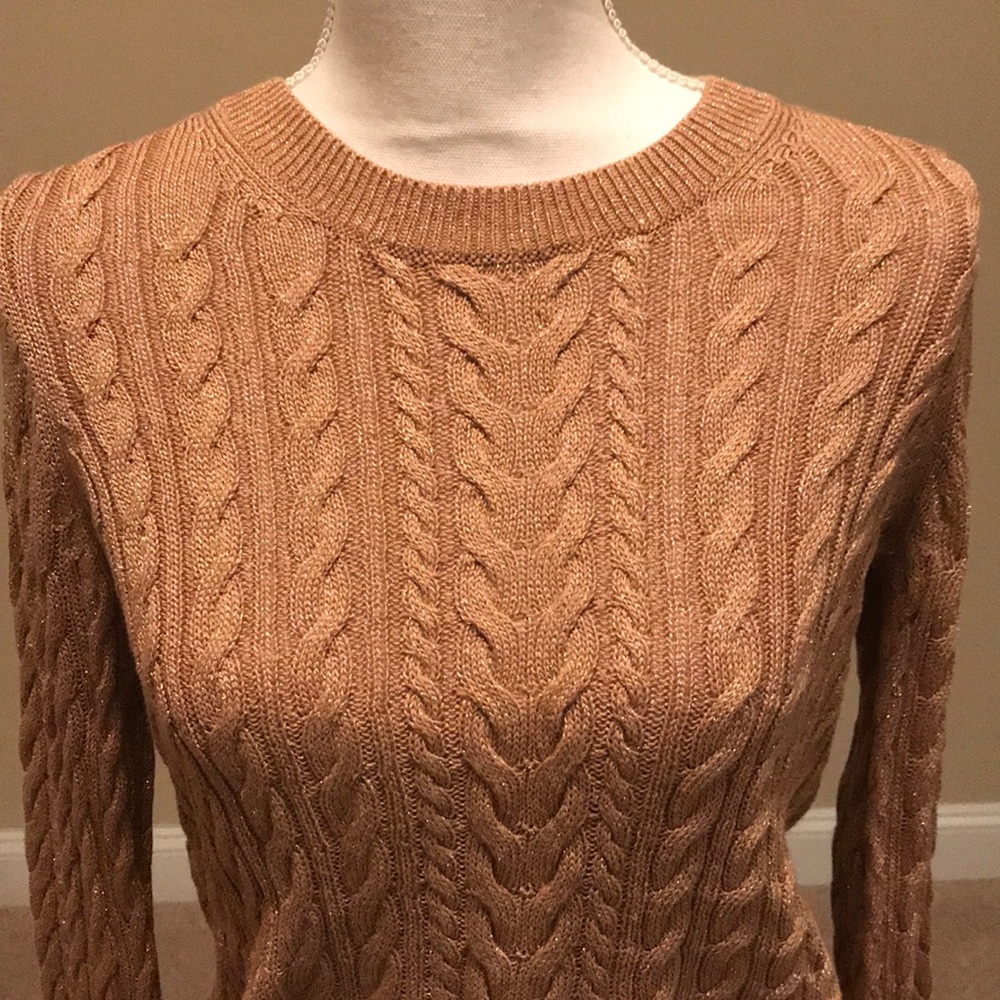 Gold metallic cable knit sweater